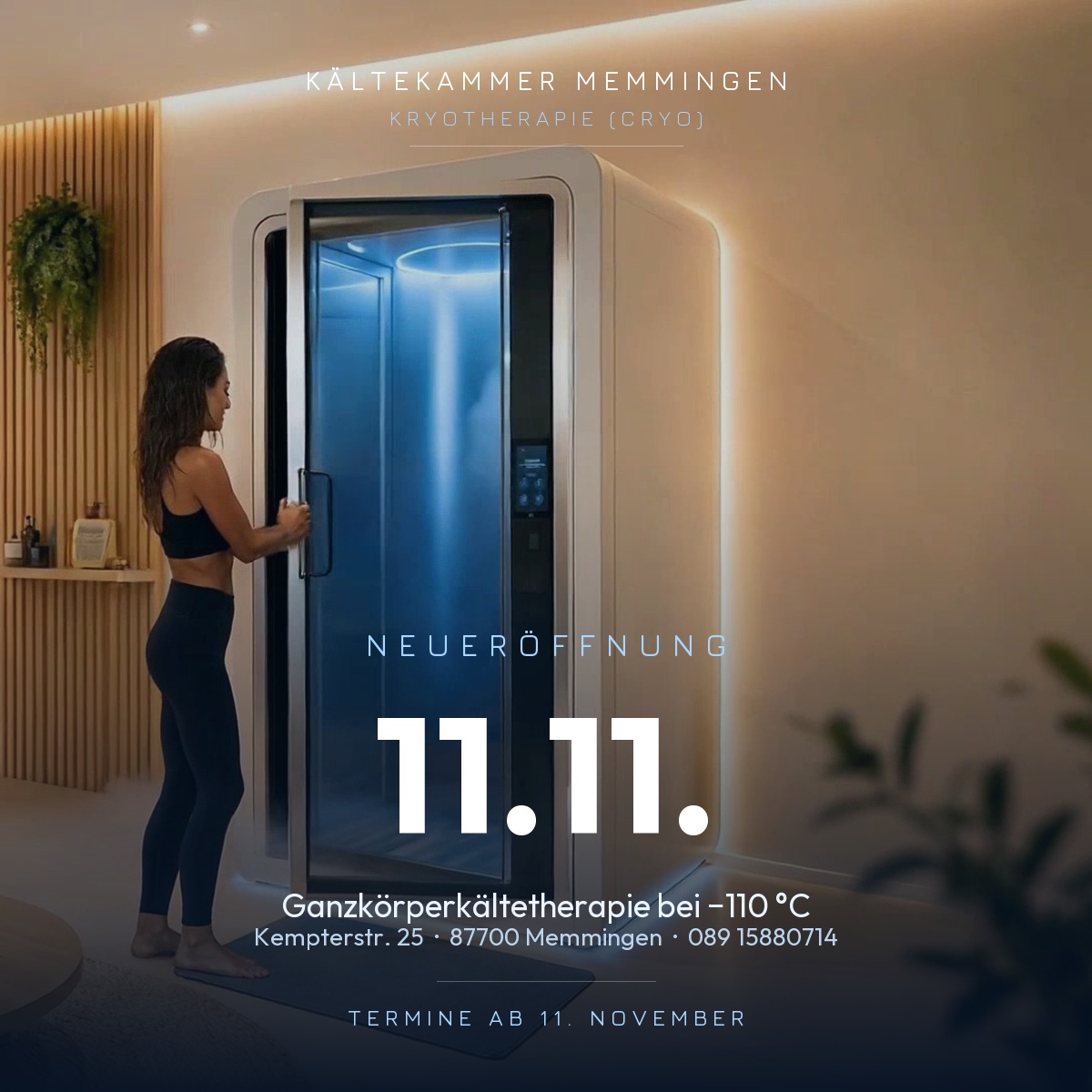 Kryotherapie (Cryo) Memmingen – Neueröffnung am 11.11.2026, Ganzkörper-Kryotherapie (Cryo) bei -110 °C